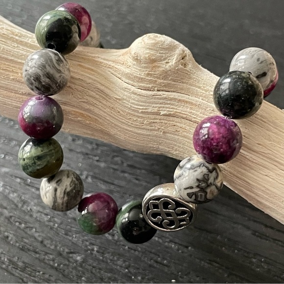 Natural 8mm Stone Bracelet 7 Inch - Jasper & Tourmaline - Picture 5 of 11